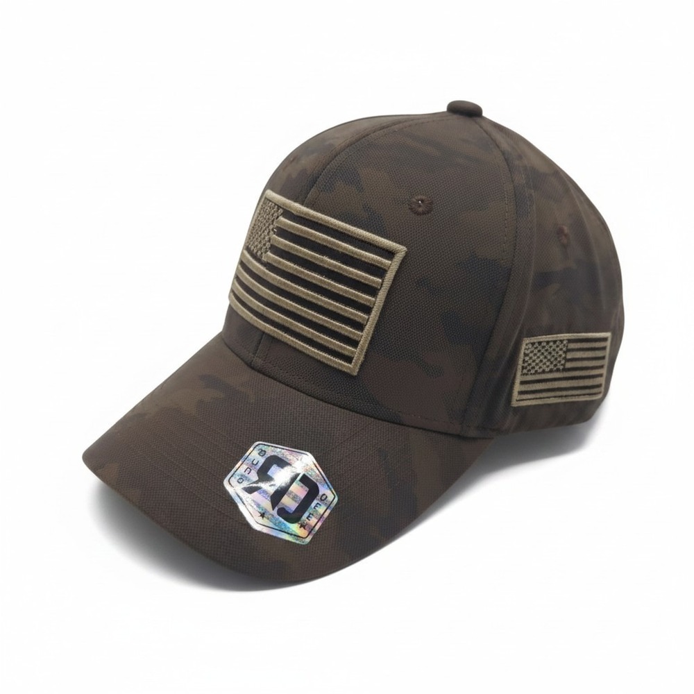 Runs Deep Tactical Brown Camo American Flag Snapback Hat OSFM ROUSA-18-BRN